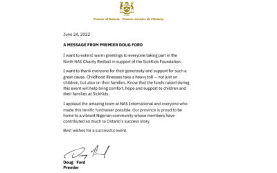 Letter of Commendation from Premier of Ontario, Canada